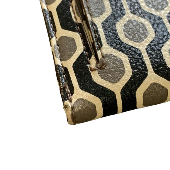 VTG Fossil Geometric Leather Bi-fold Wallet Snap & Up Zip Coin Card Slots White - Picture 13 of 16